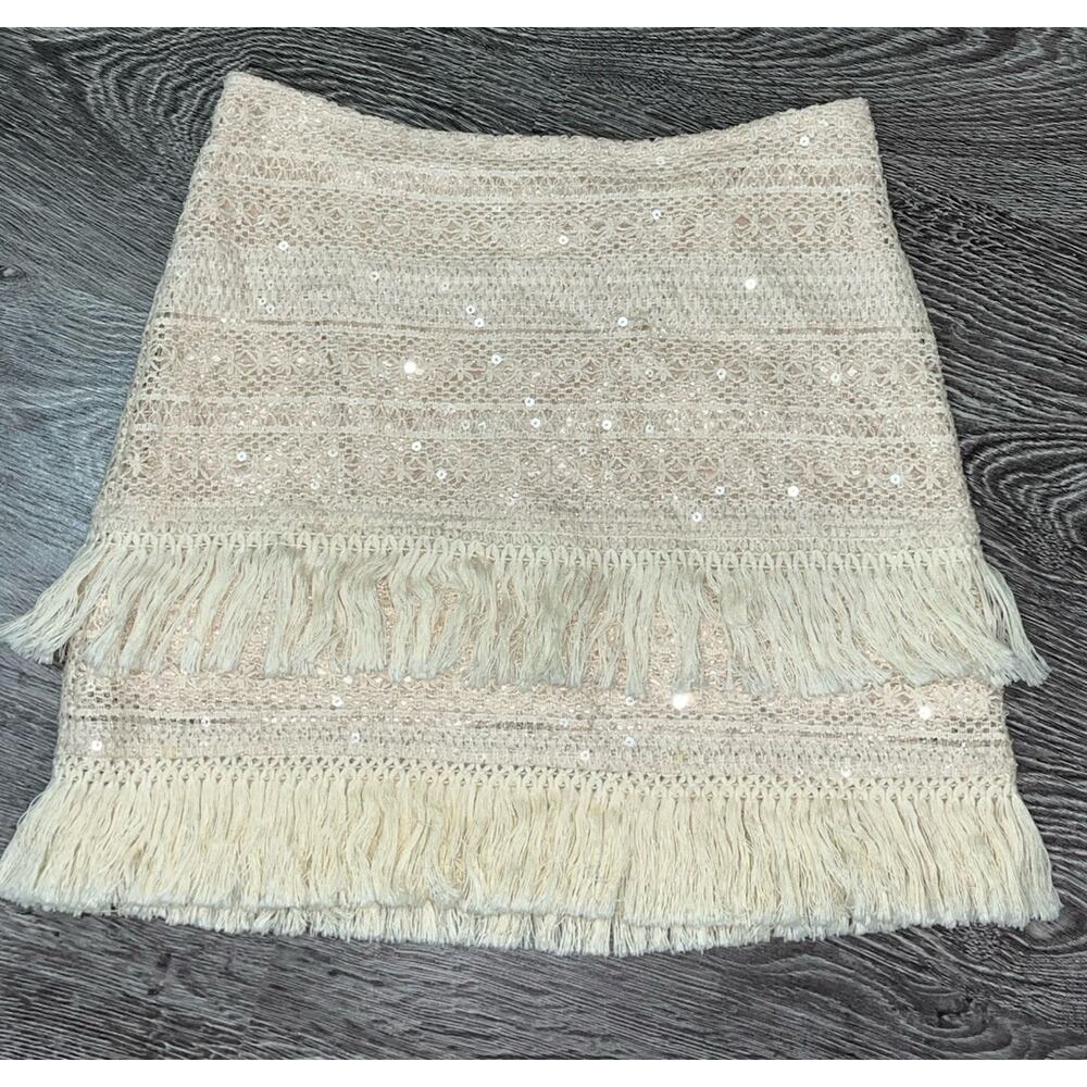 Sabina Musayev Lucas Skirt Cream Colored Small Fringe Crotched Sequin (A)